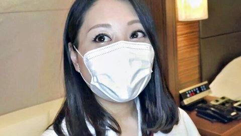 Masked Japanese mature wife seductive gaze, 35yo beauty tease