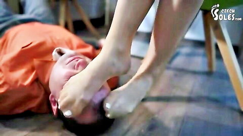 Foxy's smelly nylon feet smothering man's face in Czech foot fetish