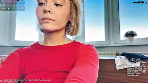 Blonde Honey Sunshine in red top on webcam solo show