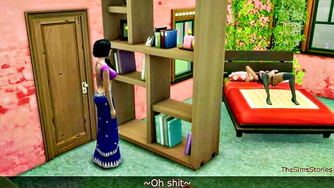 Sims 4 animated lesbian milf stepmom in sari catches stepdaughter with legs up masturbating