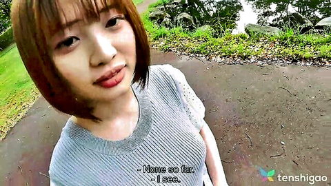 Yuika Takigawa cute Japanese amateur in gray sweater, outdoor casting interview