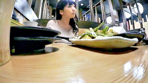 Japanese amateur woman with black hair drinking alone at izakaya, lewd pickup tease