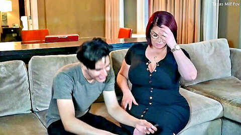 Jessica Jax thick redhead MILF teacher in black dress with student POV