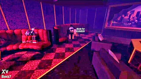 Virtual verification scene in purple lounge with avatars on red seats