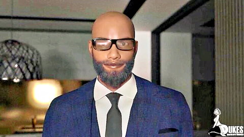 Bald black DILF in suit and glasses, ready to go balls deep