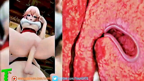 Yae Miko pink-haired anime futanari in miko outfit, explicit penis and vagina close-up