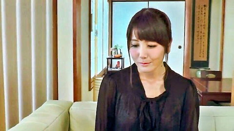 Saori Okumura as lonely widow in black mourning dress, yearning for embrace