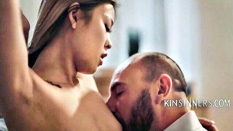 Lulu Chu topless as teen Asian stepdaughter with strict stepdad kissing her breast