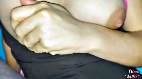 Desi stepdaughter's big tits grabbed in close-up during intimate fuck scene