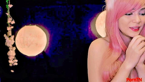 Maimy ASMR as innocent fox girl with pink hair, smiling teasingly