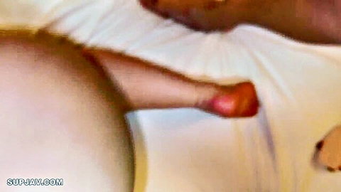 Amateur Japanese footjob in white stockings with cumshot