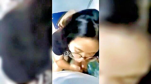 Indian woman with glasses giving blowjob in close-up POV