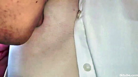 18yo Japanese black-haired beauty in open white shirt tease