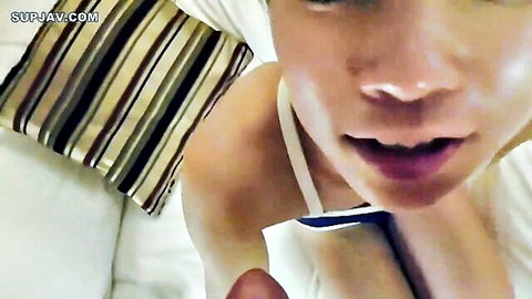 Asian woman in white top fingering herself POV close-up