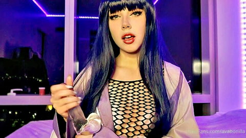 Hinata Uzumaki cosplay babe in fishnet top teasing JOI