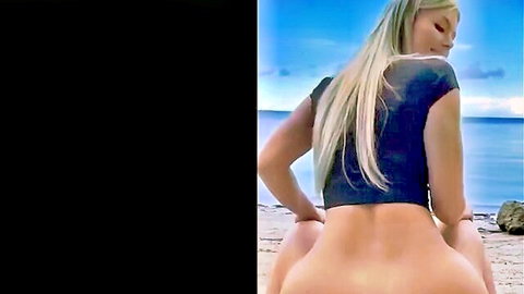 Blonde babe bends over on beach exposing her big bare ass and pussy