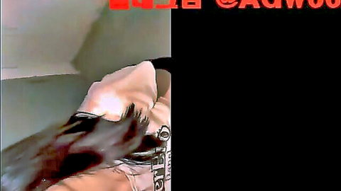 Korean woman with long black hair in white top, seductive pose for outdoor sex video