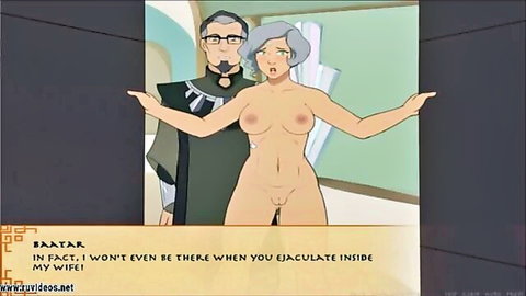 Animated Baatar with nude mature wife in flirty hentai scene