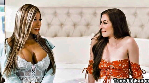 Brittney Kade in lacy lingerie, perplexed with Spencer in off-shoulder top
