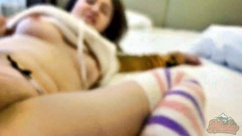 Alaska Young topless in bed, striped socks, step sister tease
