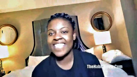 Smiling black model Lashay newbie in amateur bedroom tease