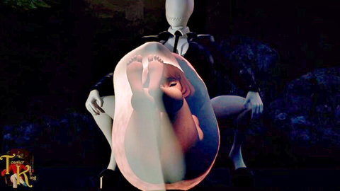 Animated Slender Man fetish scene with girl trapped in transparent bubble