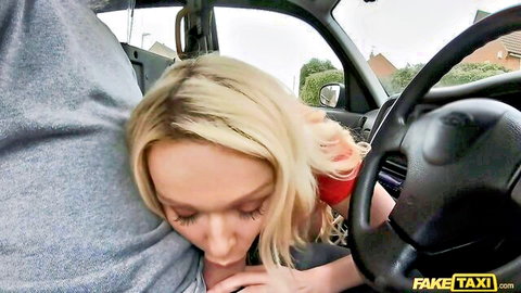 Amber Jayne blonde bombshell giving intense blowjob in Fake Taxi cab