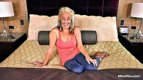 Sexy blonde cougar with big natural tits posing in amateur POV