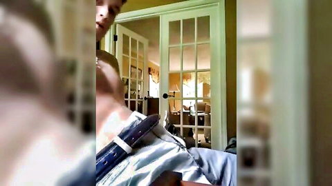 Amateur Asian guy masturbating solo on couch in living room