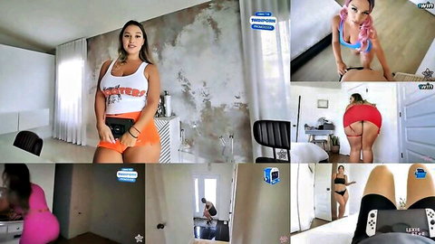 Lexis Star large ass Latin amateur MILF split screen lesbian poses
