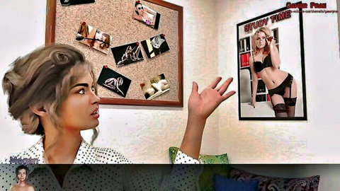 3D stepmom in white blouse seduces stepson, playing with tits
