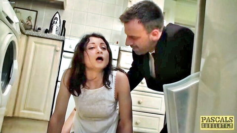 Valentina Bianco mouth open in rough oral tease with suited man