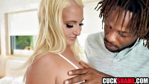 Kate Dee blonde MILF in white bra touched by black BBC stud