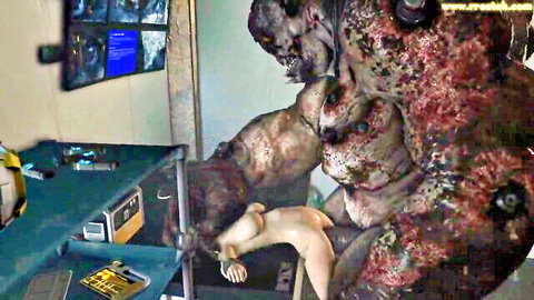 Humungous decayed monster creature penetrating nude 3D girl from behind