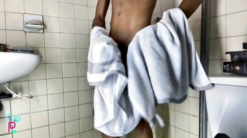 Muscular Arab guy teases big BBC with towel after shower