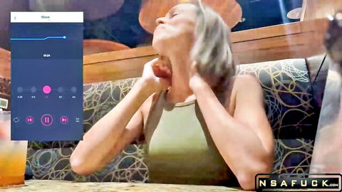 Serenity Cox in ecstasy at outdoor restaurant, blonde mature solo tease