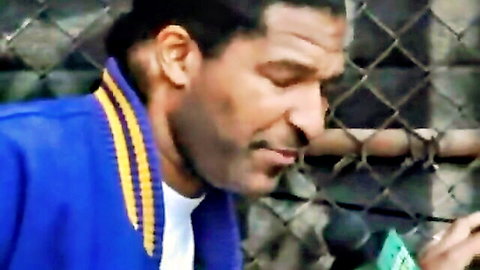 Black teenage delinquent in blue jacket getting after-school handjob