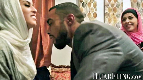 Audrey Royal, Sophia Leone, Monica Sage in hijab threesome sharing BBC