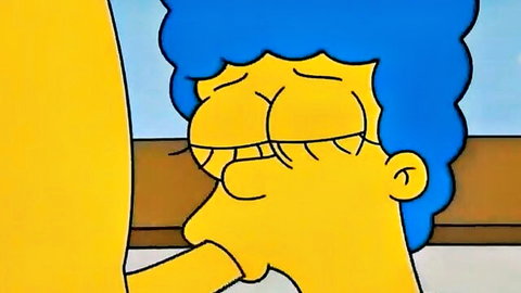 Marge Simpson blue-haired milf giving blowjob in Simpsons cheating parody