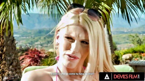 Izzy Wilde in pink bikini outdoors, sunny trans model tease Devils Film