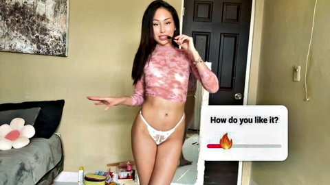Adrianna Lopez in pink crop top and white panties try-on pose