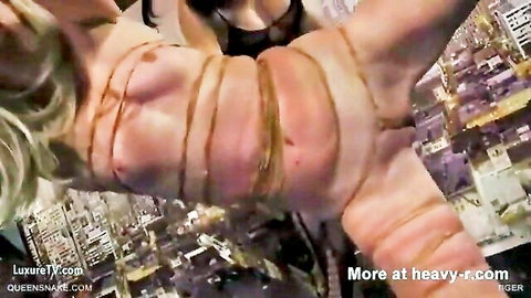 Queensnake thick blonde bound in ropes, suspended punishment BDSM