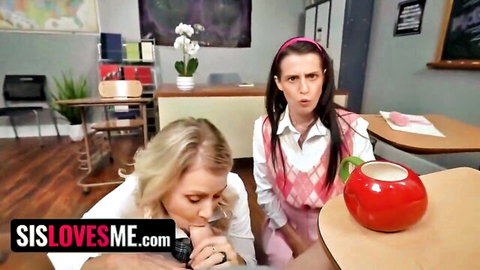 Katie Morgan catches Aubree Valentine in classroom tease, Sis Loves Me