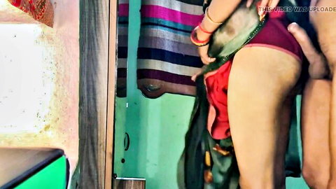 Indian wife bent over getting fucked doggy style with saree up and pink panties down exposing wet pussy