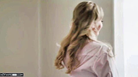Katalina Kyle curvy blonde hotwife in pink top from behind