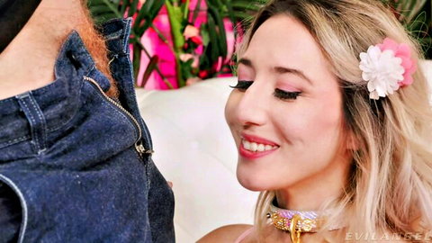 Sophia smiles at Bryan's unzipped jeans in dirty anal prep