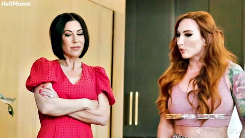 Skinny babes Chloe and Alexis posing sensually in red dress and pink top