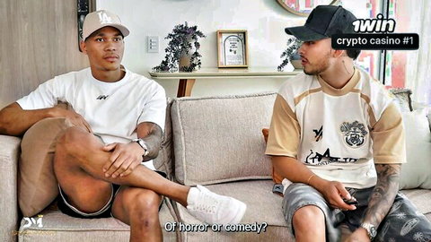 Danner Mendez and Latino friend chilling casually in cuckold setup