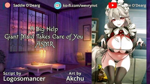 Saddie O'Dearg as giant curvy maid in skimpy ASMR outfit with huge tits