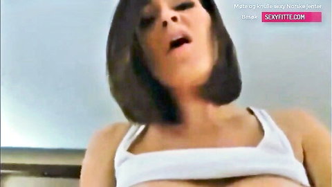 Aroused Norwegian woman in white tank top, moaning quietly during slow sex